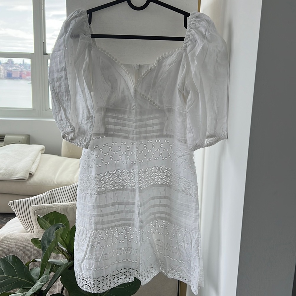 ASOS white mini dress with puff sleeves
